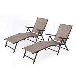 BANFANG Outdoor Chaise Lounge Chair – Folding Recliner Patio Pool Beach Sunny Adjustable L ...