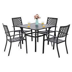 PHI VILLA 5 Piece Patio Armrest Dining Chairs and Larger Square Table Set