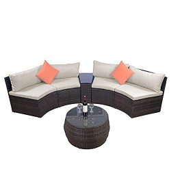 LZ LEISURE ZONE Patio Furniture Sets, Outdoor Half-Moon Sectional Furniture Wicker Sofa Set with ...