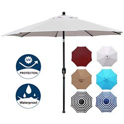 Blissun 9′ Patio Umbrella Aluminum Manual Push Button Tilt and Crank Garden Parasol (Grey)