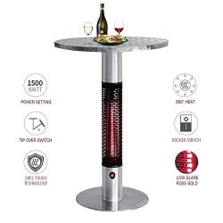 Skypatio Bistro Table Infrared Electric Outdoor Heater,Patio Heating Tower with Golden Tube LED  ...