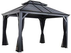 Sojag 12′ x 14′ Mykonos Double Roof Hardtop Outdoor Sun Shelter Gazebo, Black