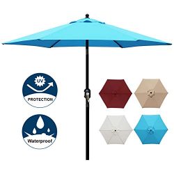 Blissun 7.5 ft Patio Umbrella, Yard Umbrella Push Button Tilt Crank (Light Blue)