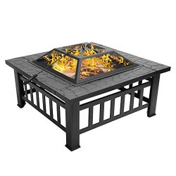 Bonnlo 32” Fire Pit Outdoor Wood Burning Table Backyard, Terrace, Patio, Camping – Include ...