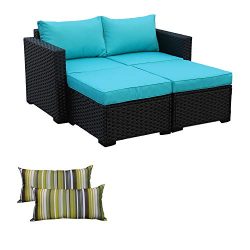 3-Piece Patio Wicker Conversation Furniture Set,Outdoor PE Rattan Sectional Loveseat and Ottoman ...