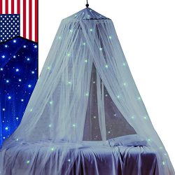 STZ Bed Canopy for Princess Girls Room Decorations with Fluorescent Stars Glow in Dark -Reading  ...