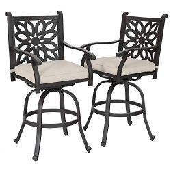 PHI VILLA Cast Aluminum Extra Wide Patio Height Swivel Bar Stools Armrest Chairs Set of 2 – ...