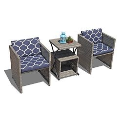 OC Orange-Casual 4 PCS Wicker Bistro Set Conversation Set with Cushions Patio Furniture Set All- ...