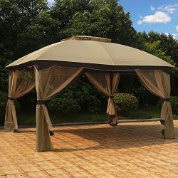 MASTERCANOPY Patio 10X12 Bermuda Gazebo Canopy Soft Top with Mosquito Netting (Coffee-Cream)