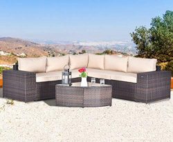Gotland 6-Piece Outdoor Furniture Sectional Sofa & Glass Coffee Table,with Washable Sand Col ...