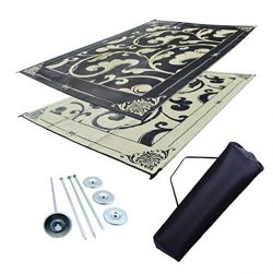 Professional EZ Travel Collection RV Awning Mat Reversible Patio Mat Black and Beige D-Vine Mat  ...