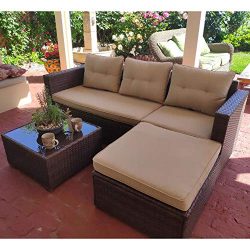 SUNSITT Outdoor Sectional Sofa 4 Piece Furniture Set All Weather Brown Wicker with Beige Seat Cu ...