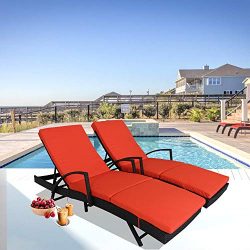 Patio Furniture PE Rattan Black Recliners Garden Chaise Lounge Set of 2 Outdoor Lounger w/Armres ...