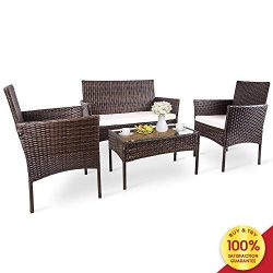 Romatlink 4 PCs Outdoor Rattan Patio Furniture Modern Wicker Conversation Sofa-Set with Cushione ...