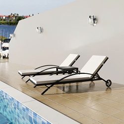 3 Pcs Outdoor Pool Chaise Lounge Chair Set, 2 Sun Loungers Adjustable + 1 Table Outdoor Furnitur ...