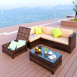 PAMAPIC 6 Pieces Outdoor Patio Furniture Wicker Sofa Sets 【Adjustable Reclining and Storage Fun ...