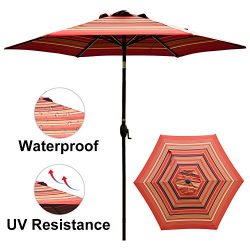 Abba Patio Red Striped Patio 9-Feet Outdoor Market Table Umbrella with Push Button Tilt and Crank