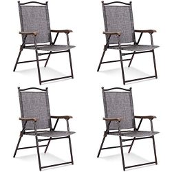 Giantex Set of 4 Folding Sling Back Chairs Indoor Outdoor Reclining Camping Chairs Garden Patio  ...