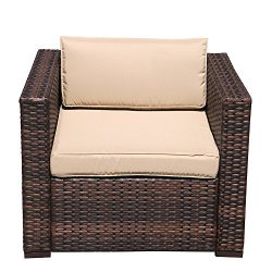 Super Patio Wicker Single Chair, Outdoor Furniture All Weather Wicker Armchair Sofa Thick Beige  ...