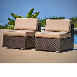 SUNCROWN Outdoor Furniture All Weather Brown Checkered Wicker Chairs (2) | Additional Seats 7-Pi ...