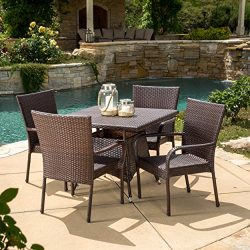 Great Deal Furniture 295832 Kory Outdoor 5pc Multibrown Wicker Square Dining Set