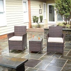 Homall Patio Furniture Bar Set Patio Table and Chairs Set Outdoor Furniture Cushioned Tempered G ...