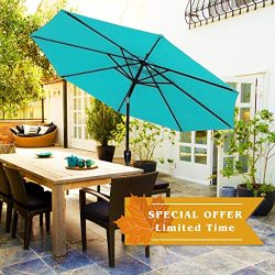 FRUITEAM Patio Umbrella 9 ft, Round Outdoor Market Patio Umbrella, Table Umbrella with Push Butt ...