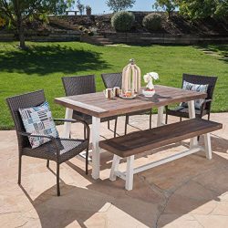 Great Deal Furniture 303913 Cecilia Outdoor 6 Piece Stacking Multibrown Wicker Dining Set with D ...