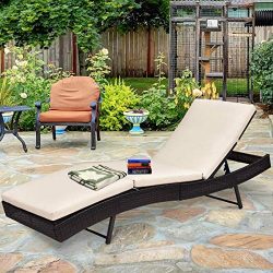 Tangkula Patio Reclining Chaise Lounge, Outdoor Beach Pool Yard Porch Wicker Rattan Adjustable B ...