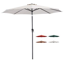 Tempera 9 Ft Patio Umbrella Outdoor Garden Table Umbrella with Tilt and Crank 8 Ribs in Beige Canopy