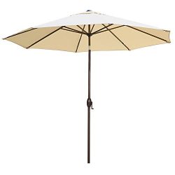 Abba Patio 11-Feet Outdoor Market Umbrella with Push Button Tilt and Crank, 8 Ribs, Beige