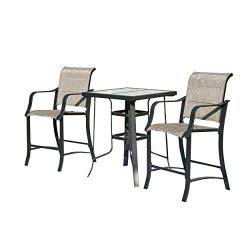 LOKATSE HOME 3 Piece Outdoor Patio Bistro Bar Set Wide with Table and Chairs for 2,Gray