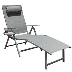 GOLDSUN Aluminum Outdoor Folding Reclining Adjustable Chaise Lounge Chair for Outdoor Patio Beac ...