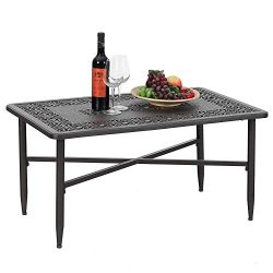 PHI VILLA 38.6″x23″ Outdoor Patio Retro Tea Table Cast Aluminum Rectangular Elegant  ...