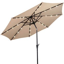 Giantex 10ft Solar Patio Umbrella Sunbrella with Lights, 8 Ribs Market Steel Tilt w/Crank for Ga ...