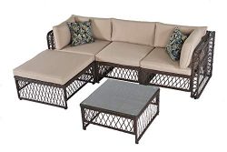 Outdoor Patio Furniture Rattan Sofa PE Wicker Sectional Sofa Set Beige Brown (5 pcs)