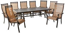 Hanover MANDN9PC Manor 9-Piece Rust-Free Aluminum Patio Dining Set Outdoor Furniture, Tan