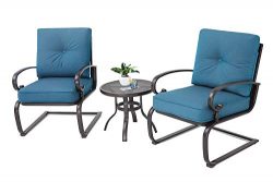 Incbruce Outdoor Bistro Set 3-Piece Spring Metal Lounge Cushioned Chairs and Bistro Table Set|Wr ...