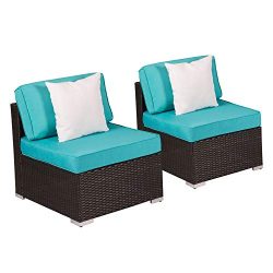 Kinsunny Peach Tree Outdoor Loveseat 2 PCs Patio Furniture Set, Wicker Armless Sofa Chairs Black ...