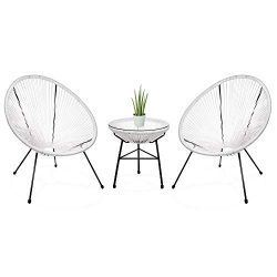 Best Choice Products 3-Piece Outdoor Acapulco Woven Rope Patio Conversation Bistro Set with Glas ...