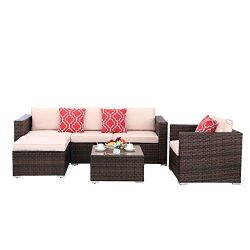 Polar Aurora 6pcs Outdoor Patio Sofa Set PE Rattan Black Wicker Sectional Furniture Outside Couc ...