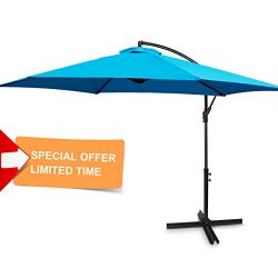 FRUITEAM 10-ft Offset Hanging Umbrellas, Outdoor Patio Garden Umbrellas Market Umbrella with Cra ...