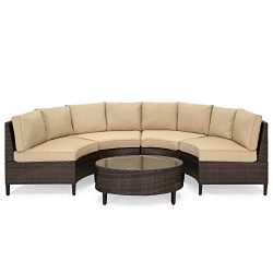 Best Choice Products 5-Piece Modern Outdoor Patio Semi-Circle Wicker Sectional Sofa Set w/ 4 Sea ...