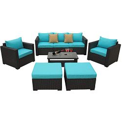 Patio Wicker Furniture Set 6 Piece Outdoor PE Rattan Conversation Couch Sectional Chair Sofa Set ...