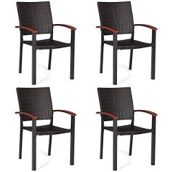 Tangkula Dining Chairs Outdoor Outdoor Indoor Garden Beach Lawn Patio Armchair Set with Eucalypt ...