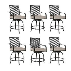 Patio Tree Outdoor Patio Swivel Bar Stools Chairs with Beige Cushions (Set of Six)