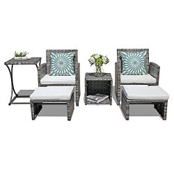 Orange Casual Patio 6 Pieces Wicker Conversation Set Outdoor Furniture Sets with Side Table & ...