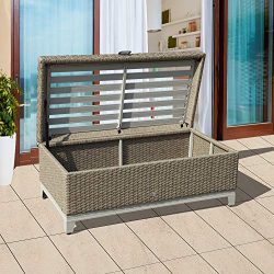 OC Orange-Casual Outdoor Storage Box Wicker Storage Bench Fully Assembled Resin Deck Box with Se ...