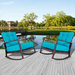 Incbruce Outdoor Patio Rocking Chair 2 Piece Wicker Rocking Bistro Set w/Washable and Thick Cush ...