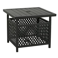 Iwicker Patio Umbrella Side Table Stand, Outdoor Bistro Table with Umbrella Hole